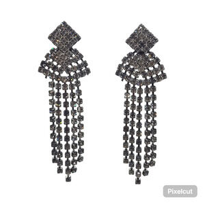 RARE Vintage Kenneth Lane Rhinestone Chandelier Earrings  Fringe Dangle